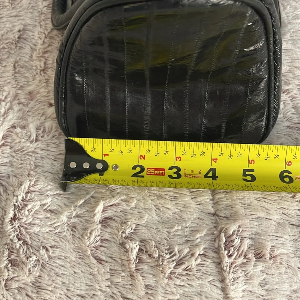 Genuine Eel Skin Handbag‎ Black Top Handle Zipper Closure Classic